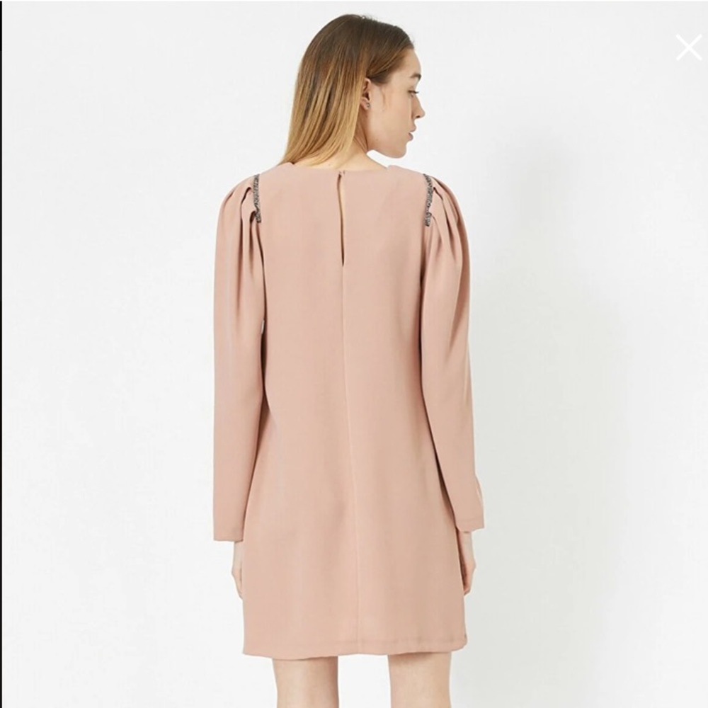 H&M blush pink puff sleeve beaded shoulder long sleeve mini dress small - Picture 4 of 6
